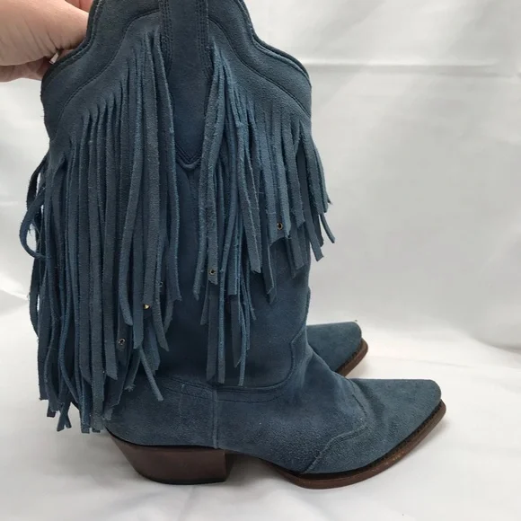 American Rebel Boot Co Elvis Presley Blue Suede leather Boots Fringe Size 6.5 - Picture 2 of 10